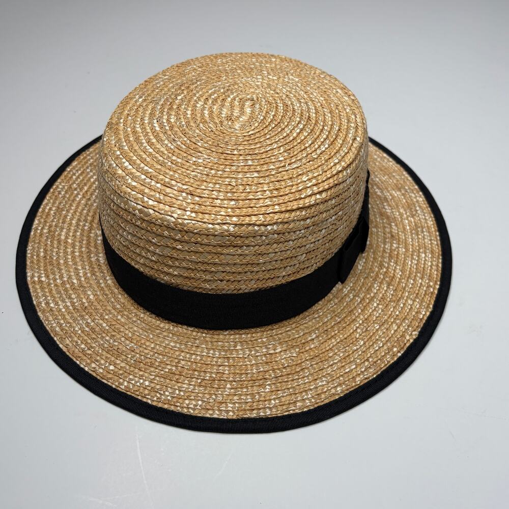 Zara Straw Hat with Black Ribbon & Brim Trim - Girls 6-9Y